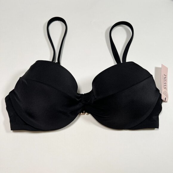 Victoria Secret 32D Twist Front Push Up Bikini Top Underwire Black - Picture 2 of 5